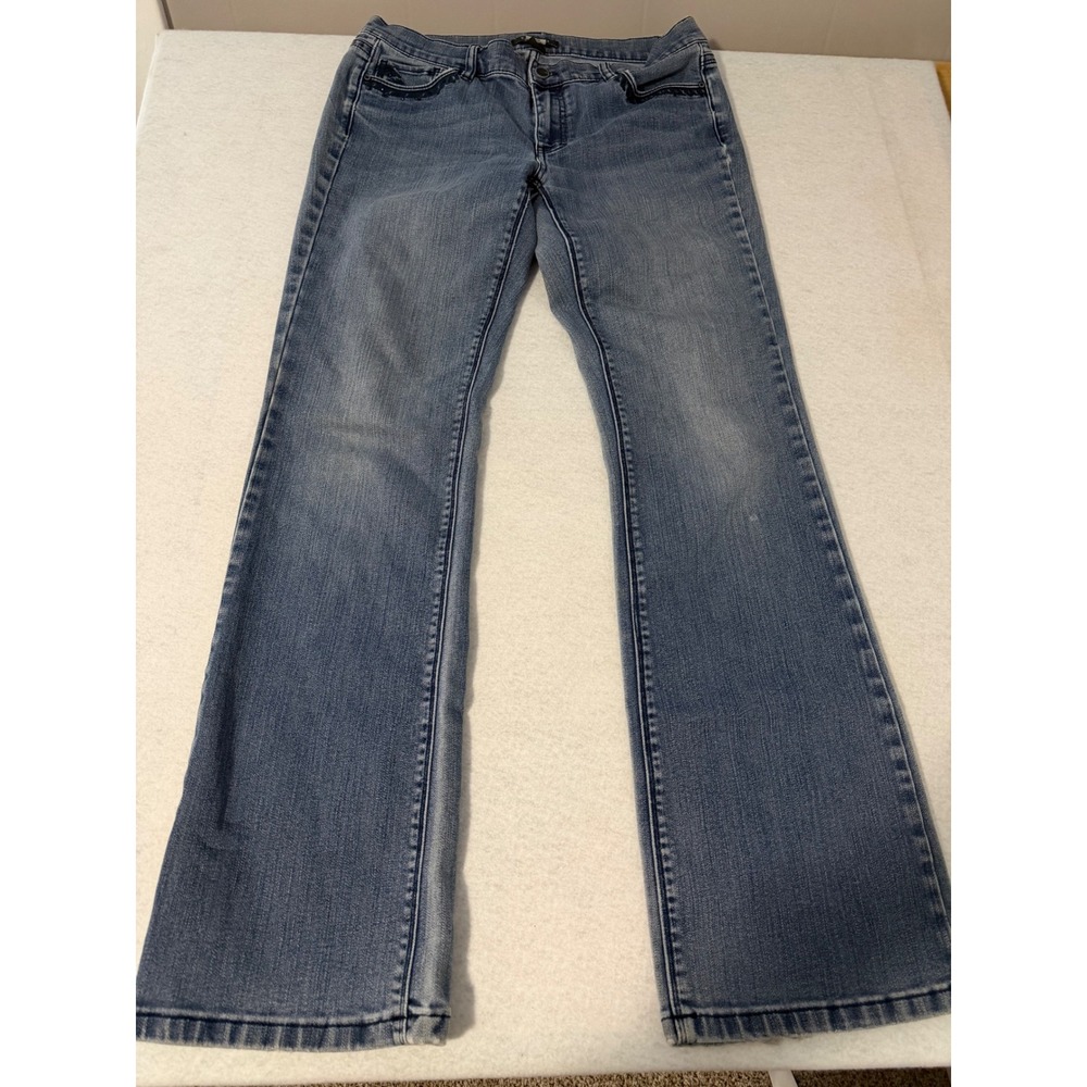 White House Black Market Noir Bootcut Jeans 8R Medium Wash Braided Embroidery